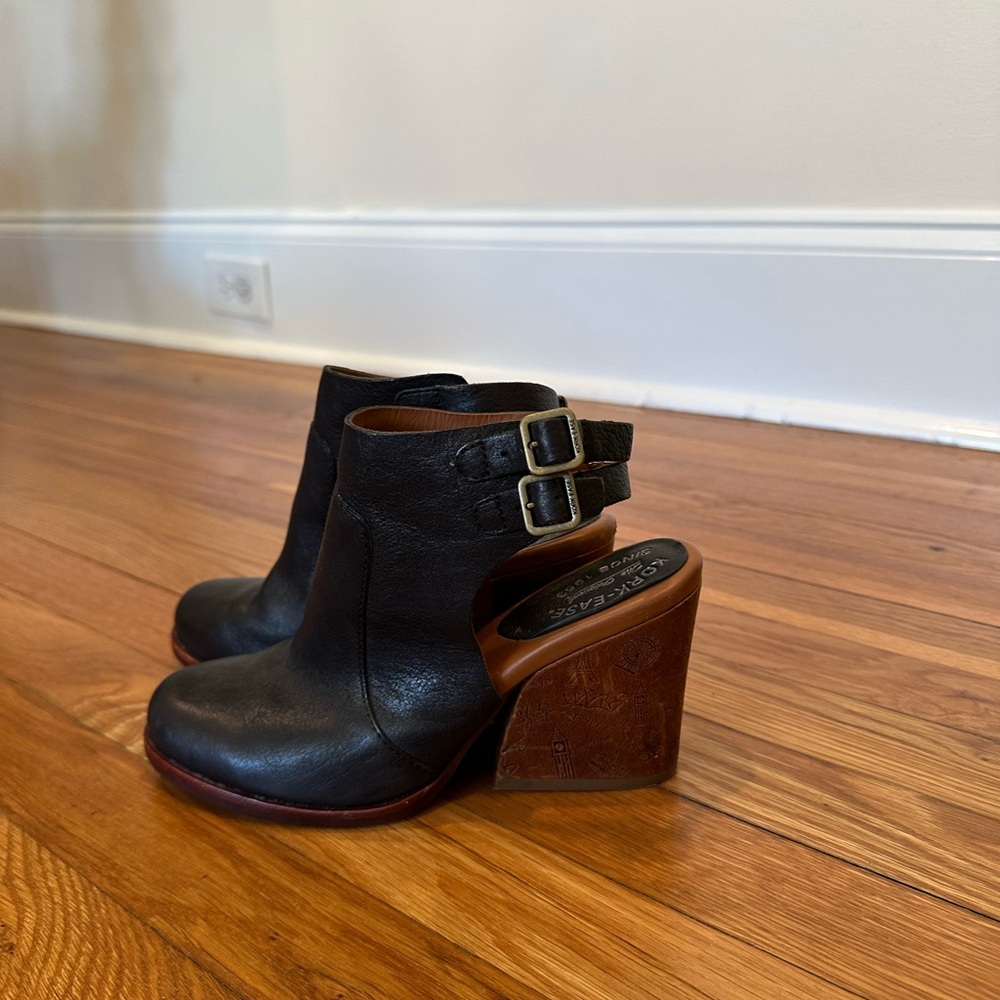Black Leather Wedge Ankle Boots